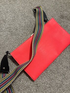 Hot Pink Women's Crossbody Bag with Multicolor Strap